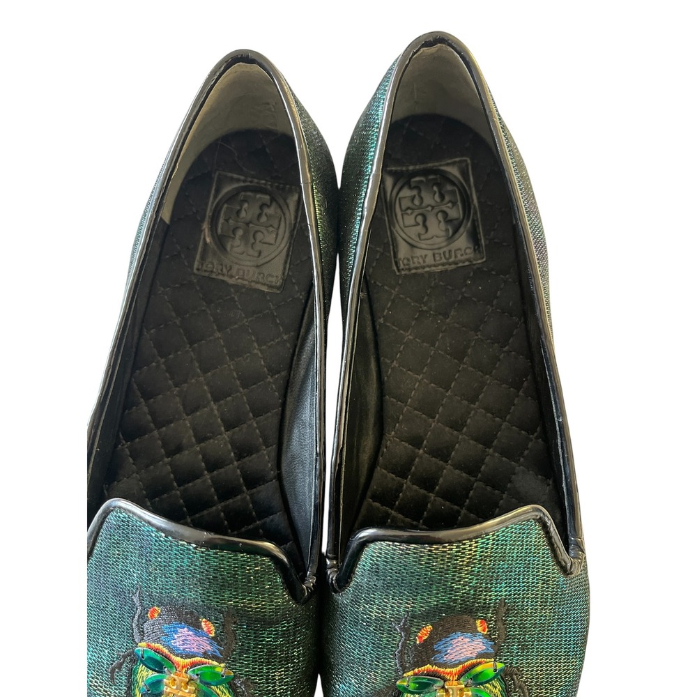 TORY BURCH Cailyn Holographic Scarab Beetle Iridescent Embroidered Loafer Flats - Picture 9 of 12